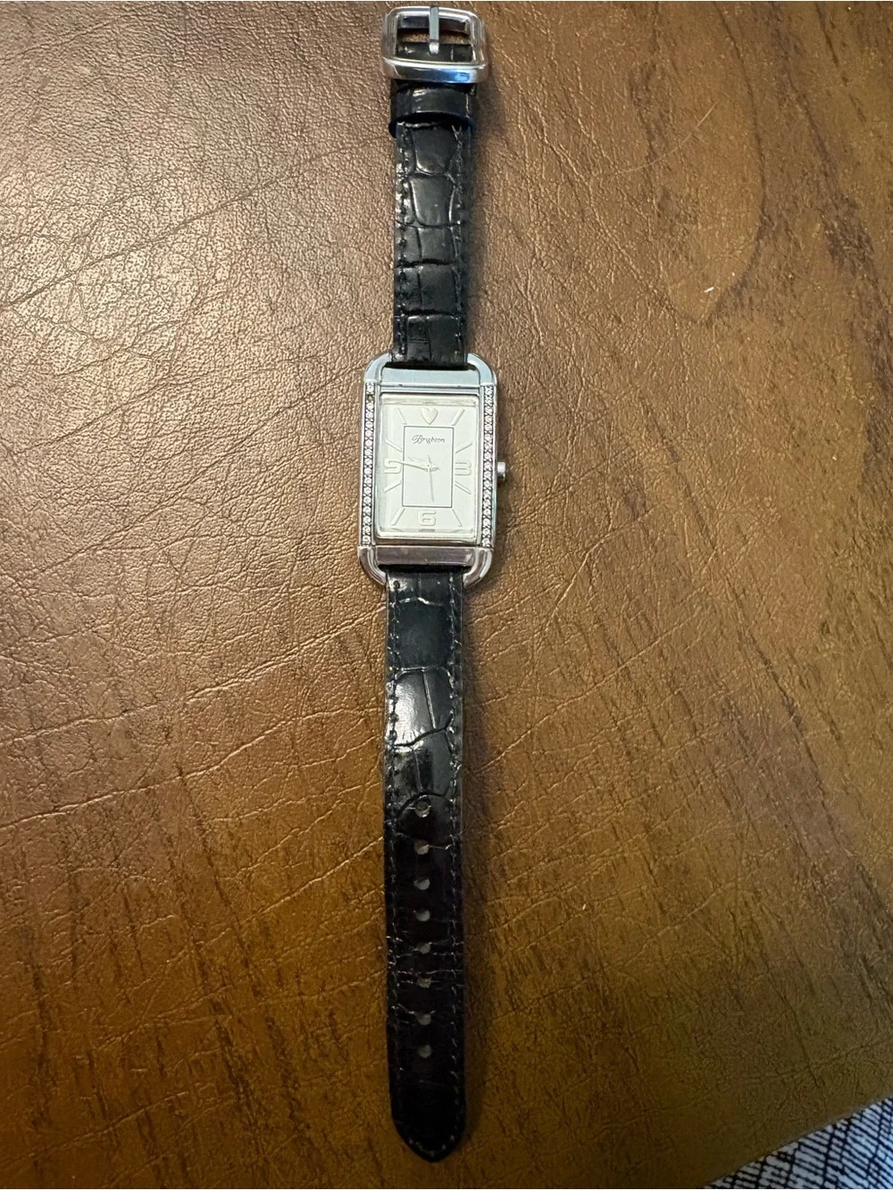 Brighton Monaco Women’s Silver Watch w/ Black Croc-Embossed Strap Needs battery